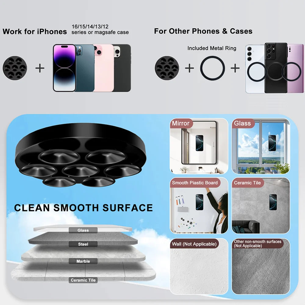 Grippopso Universal Magnetic Suction Cup Phone Holder Mirror Shower Silicone Suction Phone Case Grip Stand Holder for IPhone