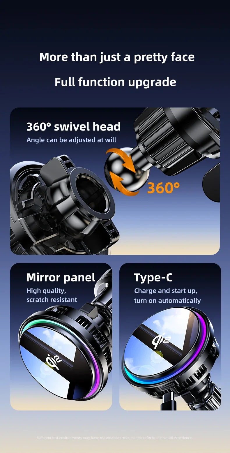 Magnetic Wireless Car Charger Phone Holder QI2 Ice Cooling RGB Tempered Glass Fast Charging Radiator For Magsafe iPhone 12-16