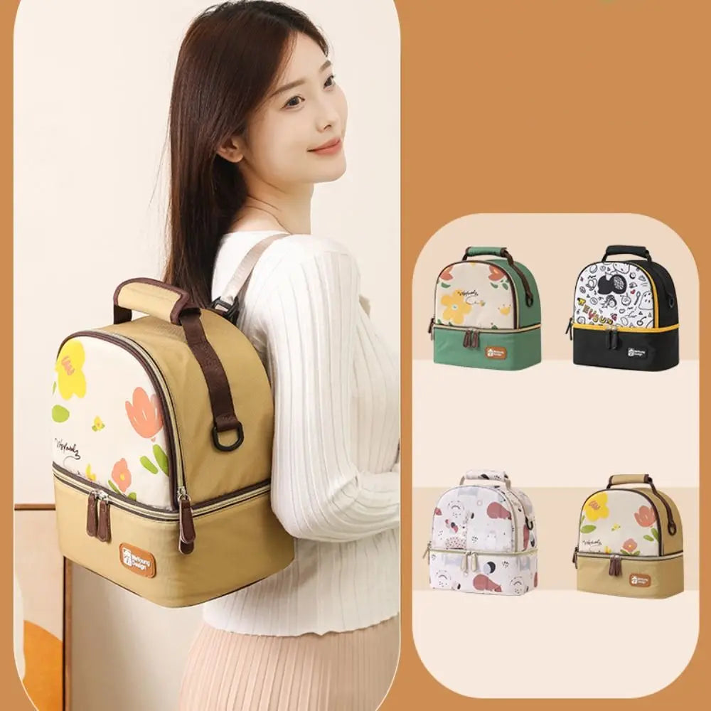 Multifunctional Maternity Backpack Double Layer Lightweight Breastmilk Cooler Bag Large Capacity Portable Lunch Bag Women Kid