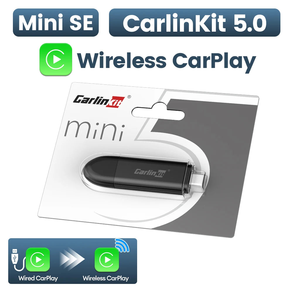 CarlinKit Mini 5 CarPlay Wireless USB Dongle Plug &Play Split Screen Wired To Wireless Adapter For Benz Kia Volvo Mazda MG Ford