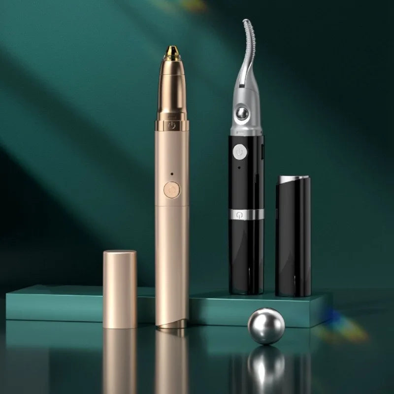 Dual-Thermo Beauty Device - Smart Lash Curler with 3D Micro-Trimming & Facial Hair Removal