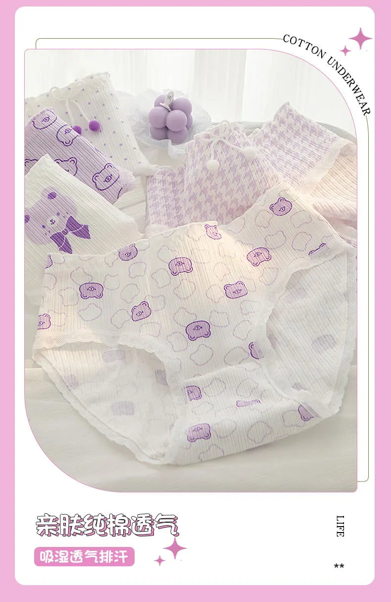 New 5PCS/Set Women's Underwear Cute Bear Cotton Panties Briefs For Girl Ladies Sexy Lingerie Cartoon Female Pantys Underpants
