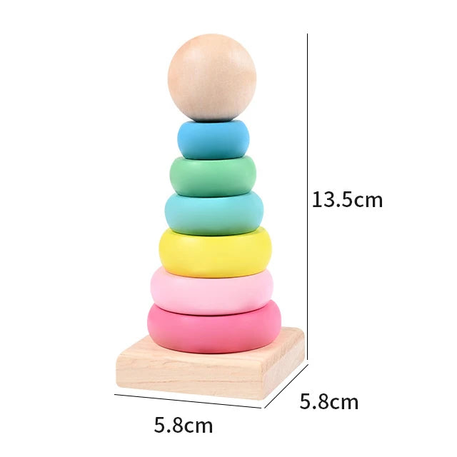 Rainbow Stacking Ring Tower Montessori Wooden Puzzle Toys Pyramid Nesting Blocks Geometric Games Children Early Education Toys