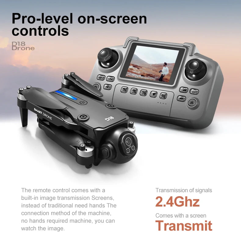 New D18 Drone Professional 8K Camera Aerial FPV Brushles Motor Avoiding Obstacle with Large Screen Remote Control Folding Drones