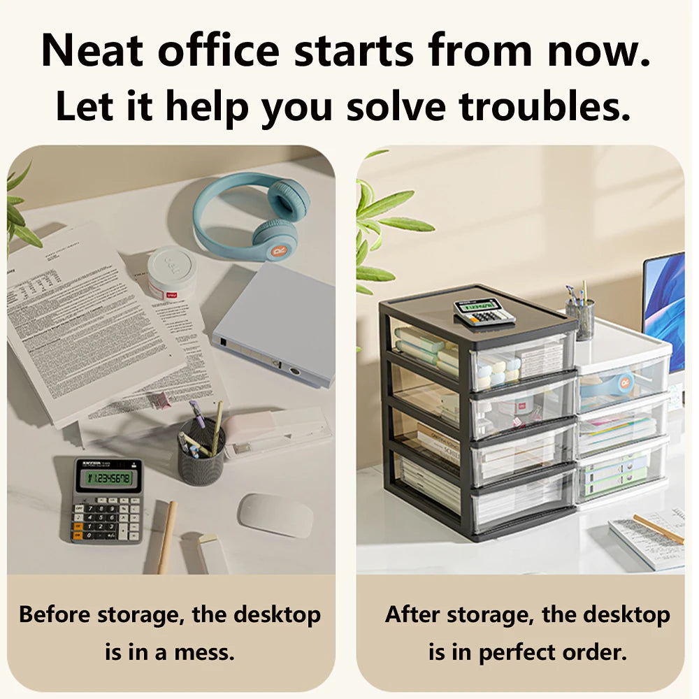 Desktop Storage Box with Drawers 2-6 Layers - Heightened Table Organizer for Office Home