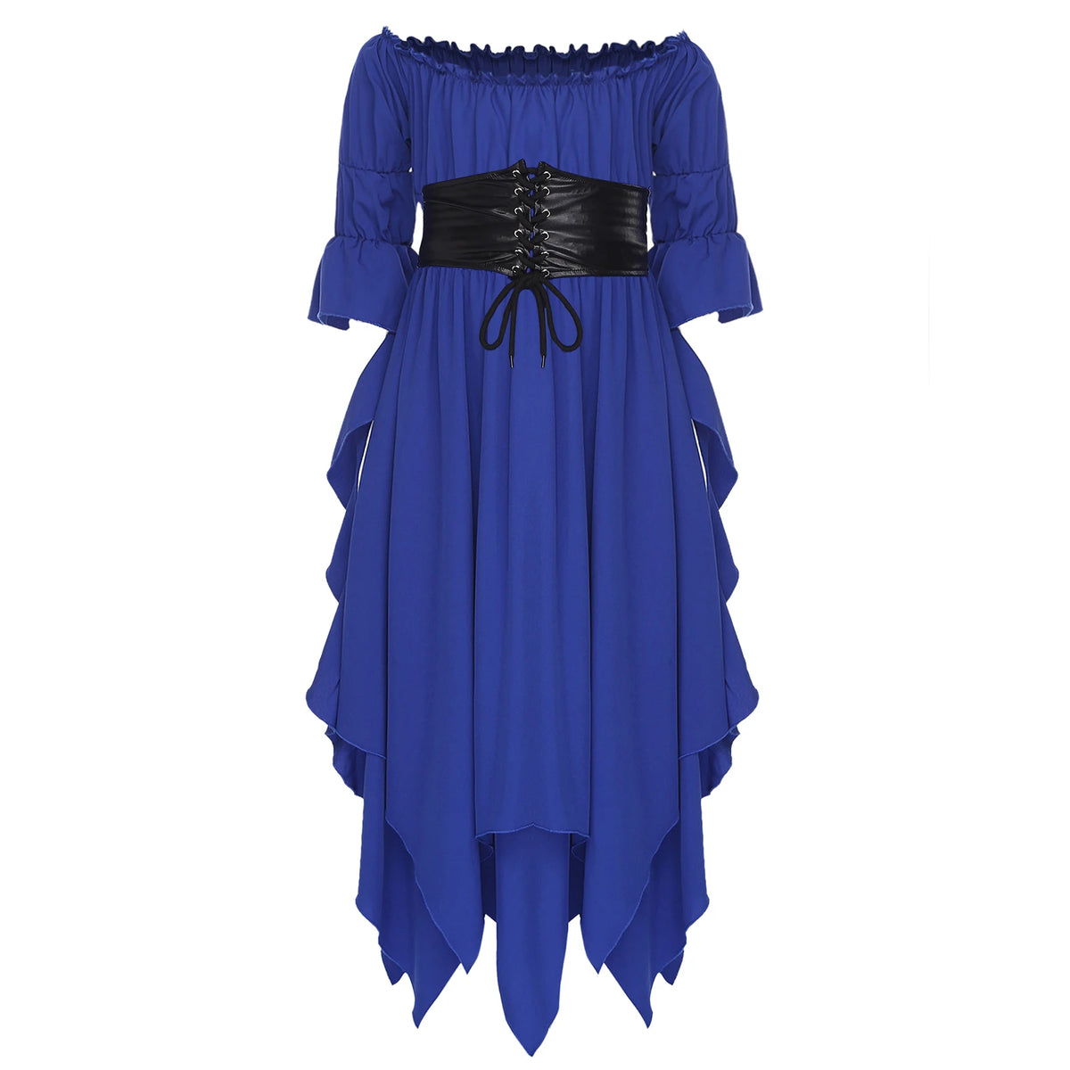 Girls Halloween Medieval Renaissance Witch Vampire Cosplay Costume Victorian Gothic Dress Off Shoulder Smocked Irregular Gown