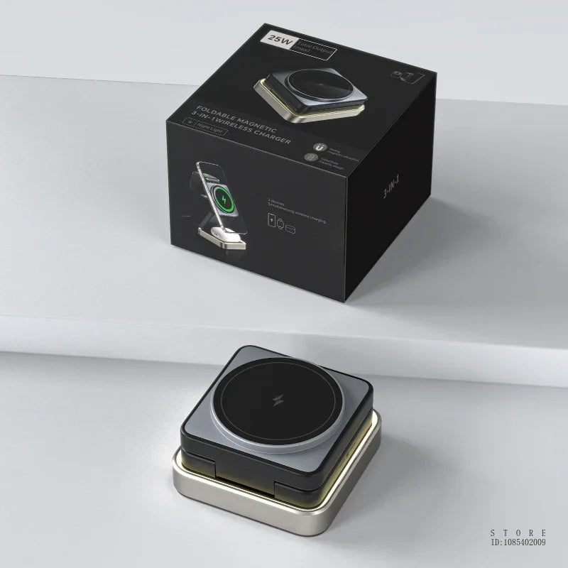 Wireless Charger 3-in-1,Portable Travel Foldable Charger Aluminum Stand for iPhone 15 14 13 12 Pro Max Plus Watch & Airpods