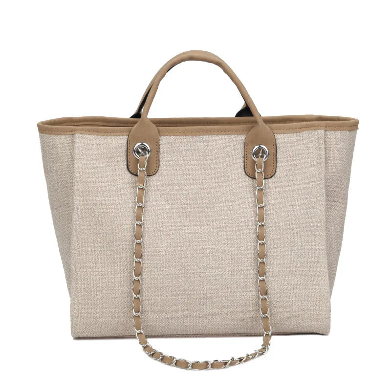 Women Tote Bags Fashion Canvas Large Capacity Handbag Casual Chains Shoulder Bags Ladies Big Messenger Bag Shopping Bag