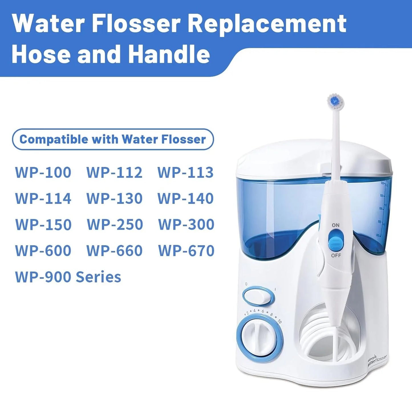 Replacement Hose and Handle Parts Compatible with Waterpik Water Flosser WP-100 WP-140 WP-150 WP-900 Series Oral Irrigator