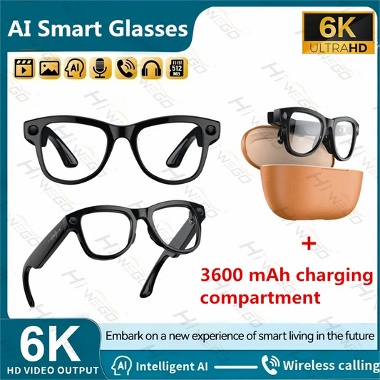 2025 New Intelligent AI Glasses 800W Pixel Camera HD 6K Video Recording AI Translation Music Control Intelligent Wearable Device
