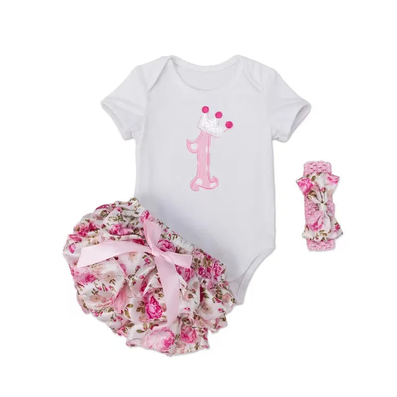 Tutu Baby Birthday Set Short Sleeve Romper Pettiskirt Girls 3 Pcs Clothing Sets New Summer Style