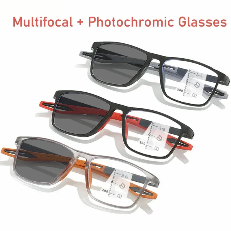 Color Changing Multifocal Reading Glasses Outdoor Anti Slip Anti Blue Light Presbyopia Eyewear Photochromic Multifocal Glasses