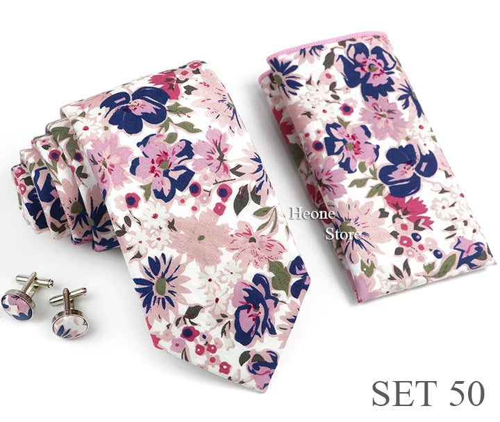 Hot Sell 3PC Chic Elegant Floral Tie Set Pocket Square Cufflinks For Men Women Wedding Party Dinner Suit Tuxedo Accessory Gift