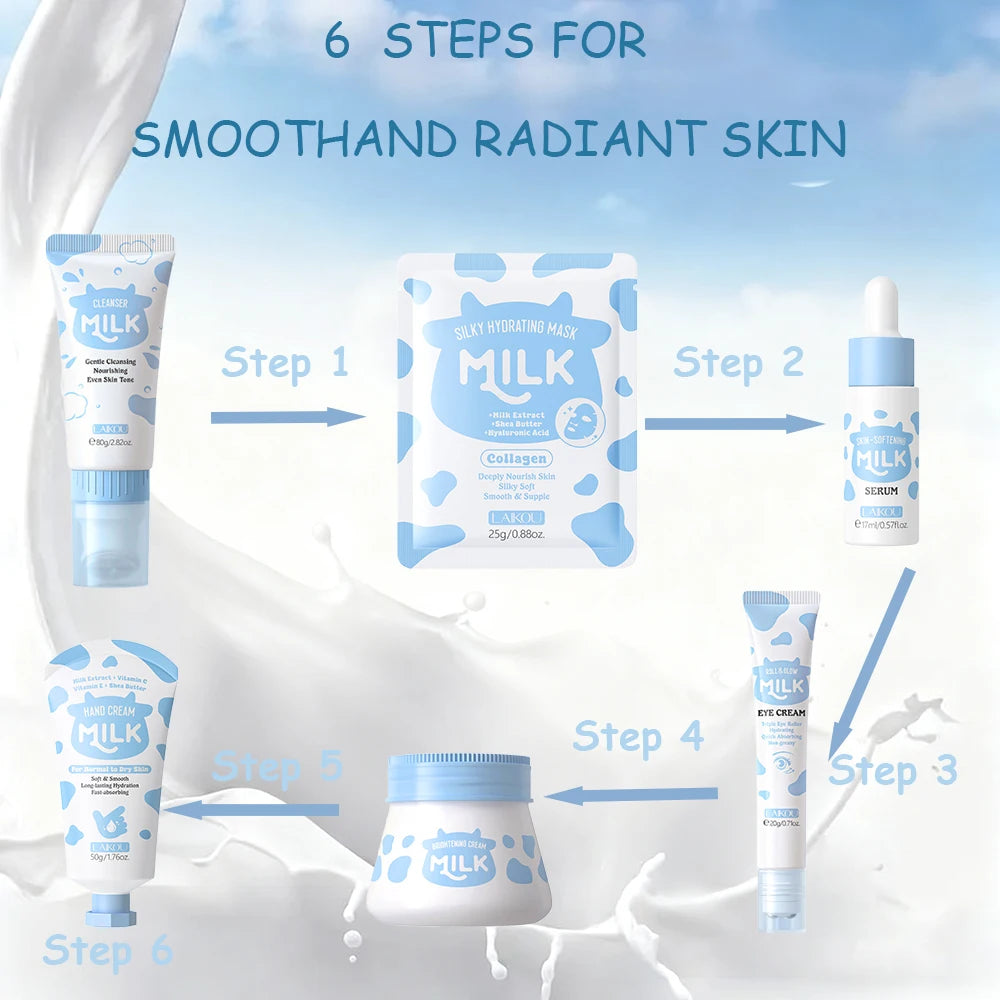 10PCS Milk Nourish Skincare Set Face&Hand Dual Care - Brightening Eye Cream BB Cream Pore Cleansing Gentle Deep Hydration Christ