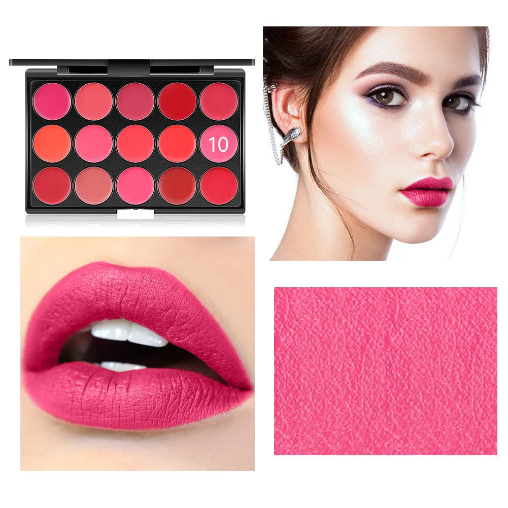 Miss Rose 15 Colours Long Lasting Lip Gloss Palette Makeup Waterproof Lipstick Cosmetic Lip Tools Set Pallete