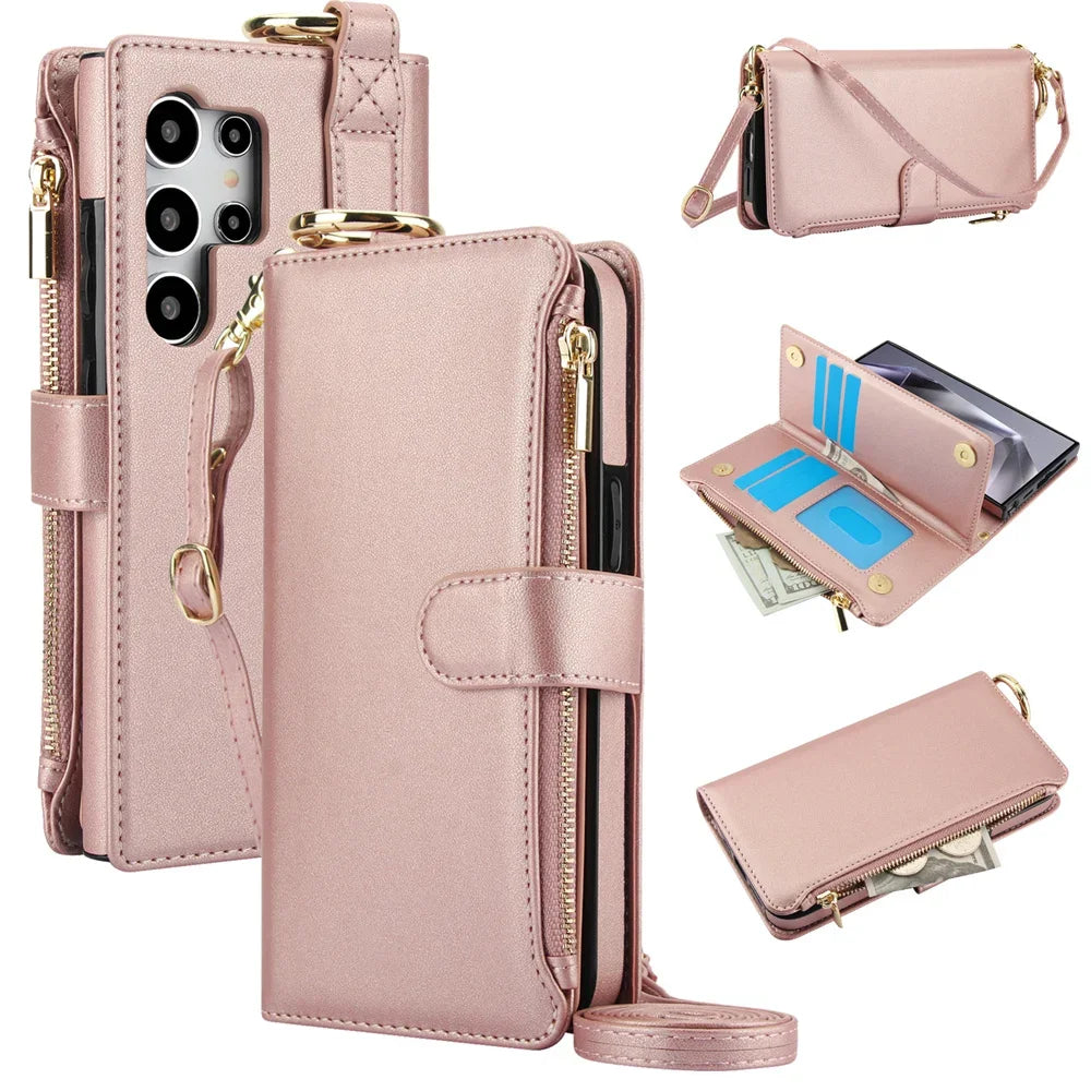 Crossbody Wallet Phone Case For Samsung Galaxy S23 S21 FE S24 S22 Plus S25 Ultra A13 A14 A15 A52 A52S A53 A54 A55 A72 A73 5G
