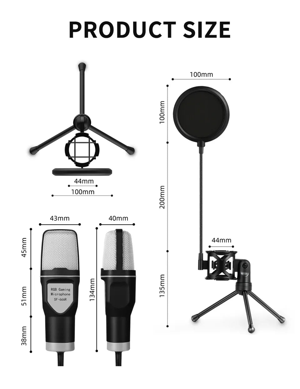 USB Microphone RGB Microfone Condensador Wire Gaming Mic for Podcast Recording Studio Streaming Laptop Desktop PC