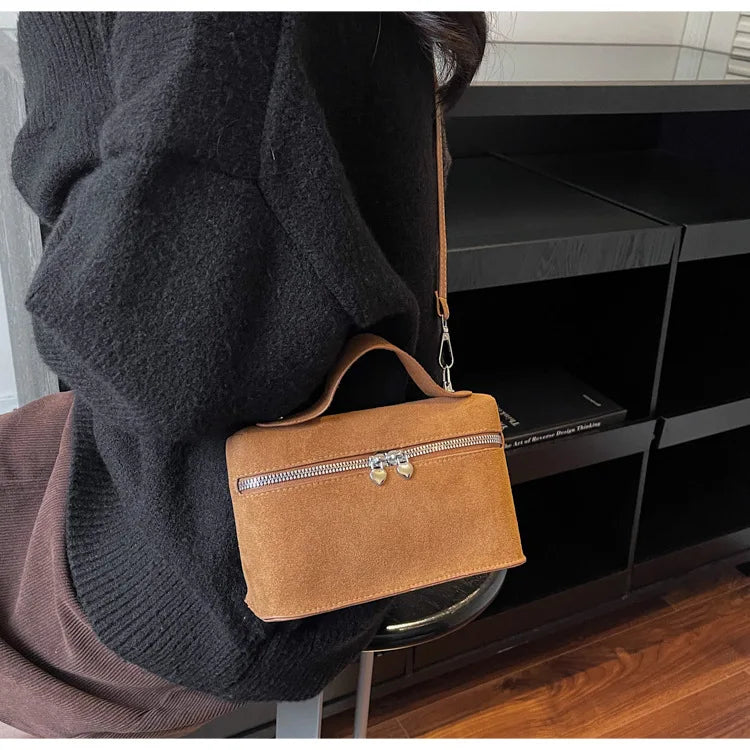 Luxury Suede Versatile Shoulder Bag  Purse Fall Winter Retro Matte Crossbody Handle Bag for Women Texture Simple Satchels Bag