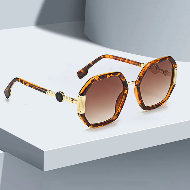 Fashionable Sunglasses for Women Unique Octagonal Frame with Gradient Lenses, Sunglasses with Golden Legs Women Glasses