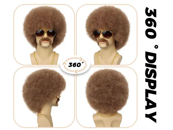Synthetic 70S 80S Men’s Afro Wig for Disco Party Hippie Extensionsro Curly Retro Disco Rocker Wigs for Costume Halloween Cosplay