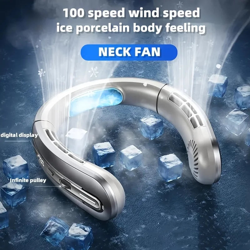 8000mAh USB Hanging Neck Fan Portable Bladeless Rechargeable Mute LED 100 Speed Digital Display Electric Fans Air Cooler
