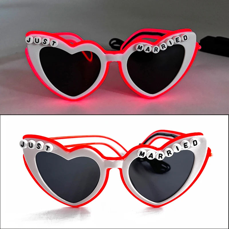 LED Just Married Glasses Wedding Bride To Be Surprise Gift Couple Glasses Souvenirs Glowing Heart Glasses Married Sunglasses
