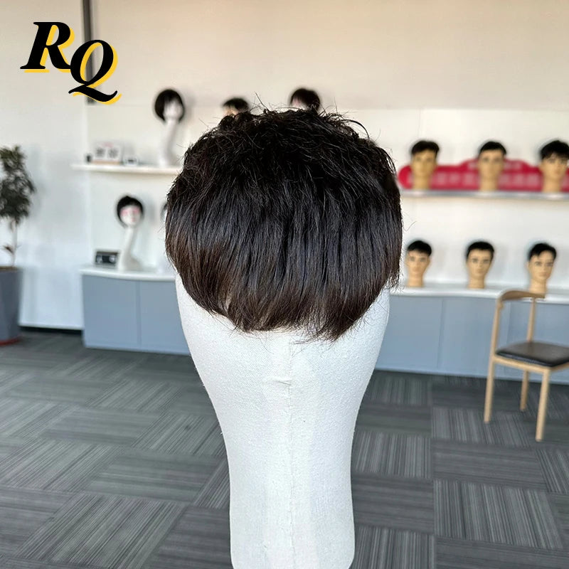 Pre Styled Cut Toupee Men Wig Thin Skin 0.04-0.06 Hair Replacement Systems Ready Wear Human Hair Male Wig Hombre Peruk Capillary