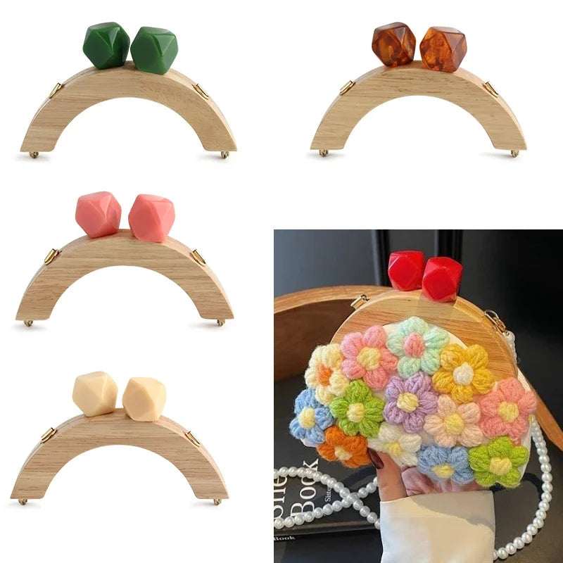 1PC Mini Handbag Bag Frame Matching Lock Wooden Bag Arched Bridge Handle with Colorful Resin Beads DIY Handicraft Accessories