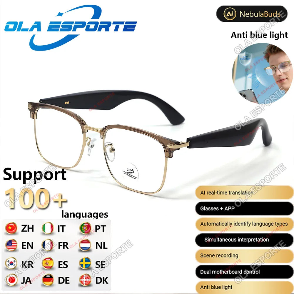 Smart Glasses AI Intelligent Translation Bluetooth Glasses Real-time Simultaneous Interpretation Headset Anti Blue Light 2025