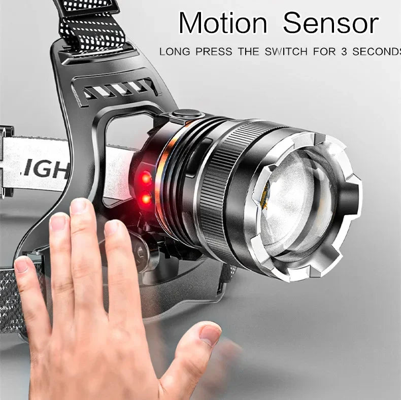 XHP90 Sensor Headlight High Power LED Headlamp Rechargeable Flashlight Built-in 18650 Battery Fishing Camping Head Lamp