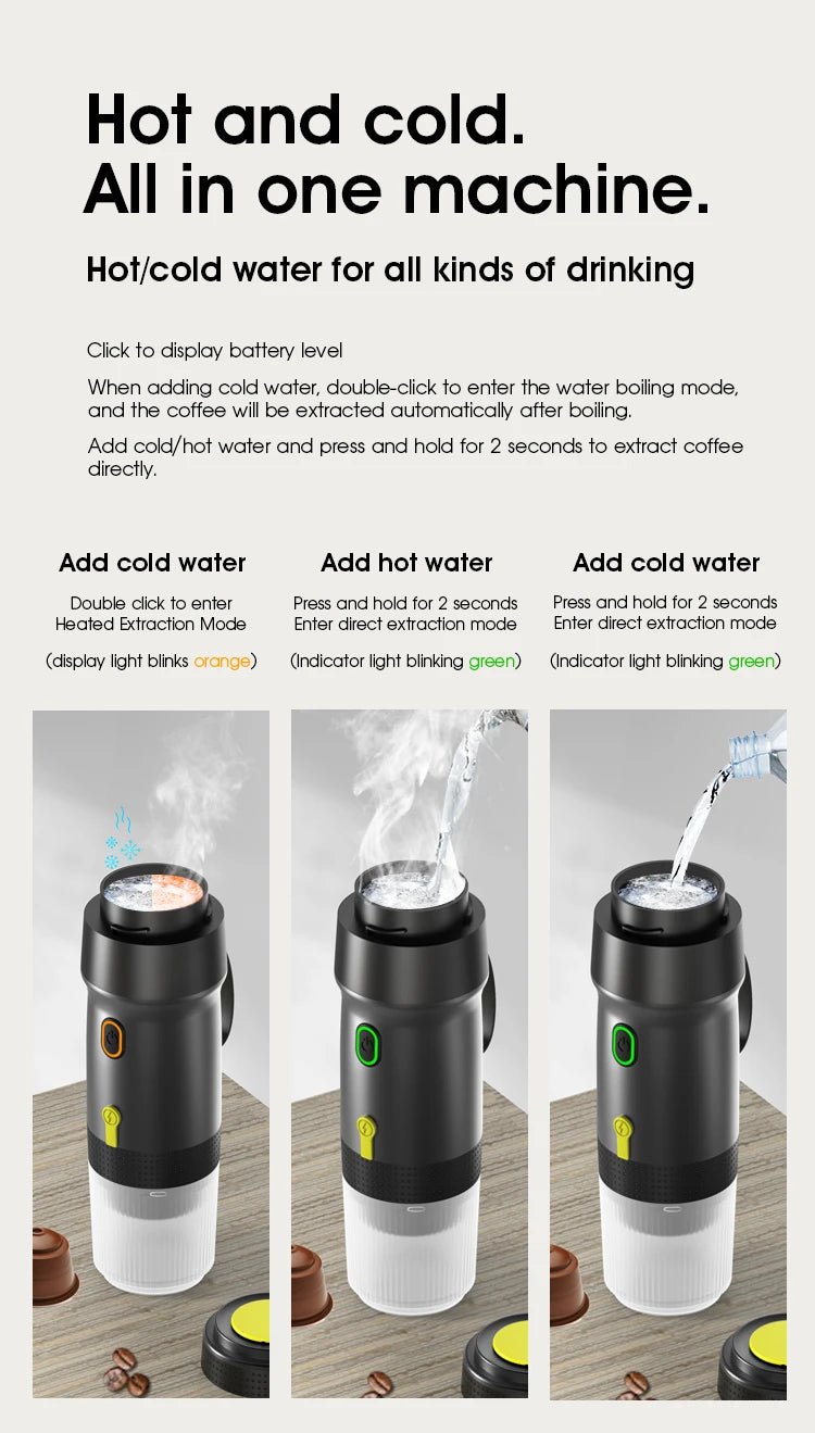 New Electric Portable Coffee Machine Portable Italian Espresso Machine for Car & Home 3-in-1 Capsule Powder Travel Coffee Maker
