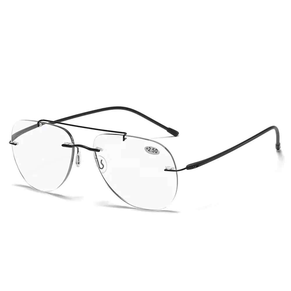 HDCRAFTER Multifocal Rimless Reading Glasses Photochromic Progressive Anti Blue Light Titanium Alloy Sun Glasses +100 to +400