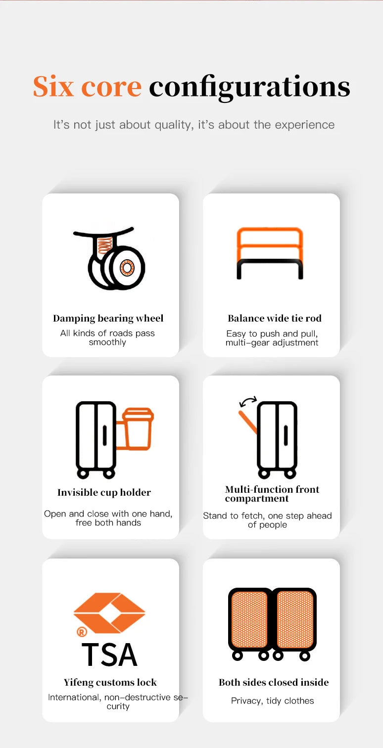 24-inch luggage with an aluminum frame, wide pull rod and front opening, as well as a high-value 20-inch travel suitcase (pull r