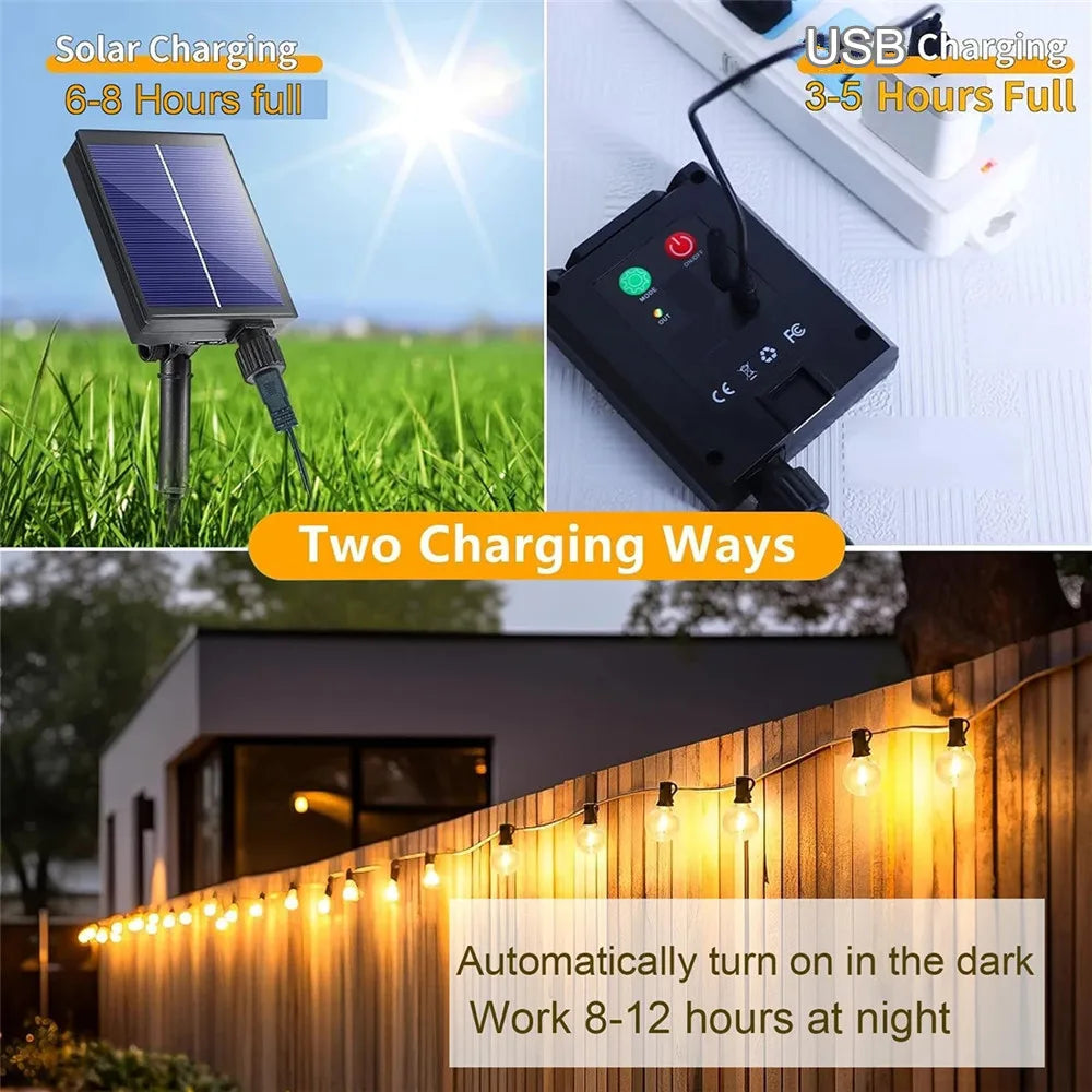 Solar String Lights, Globe Outdoor String Lights with LED Shatterproof Bulbs, Shatterproof Patio Lights for Outdoor Porch Garden