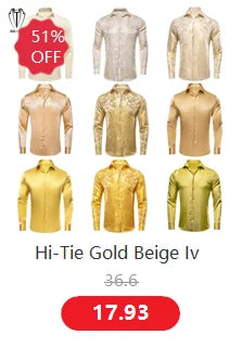 Hi-Tie Pure Black Silk Mens Shirts Plain Smooth Long Sleeve Formal Dress Blouse for Male Wedding Business Events Oversized Gift