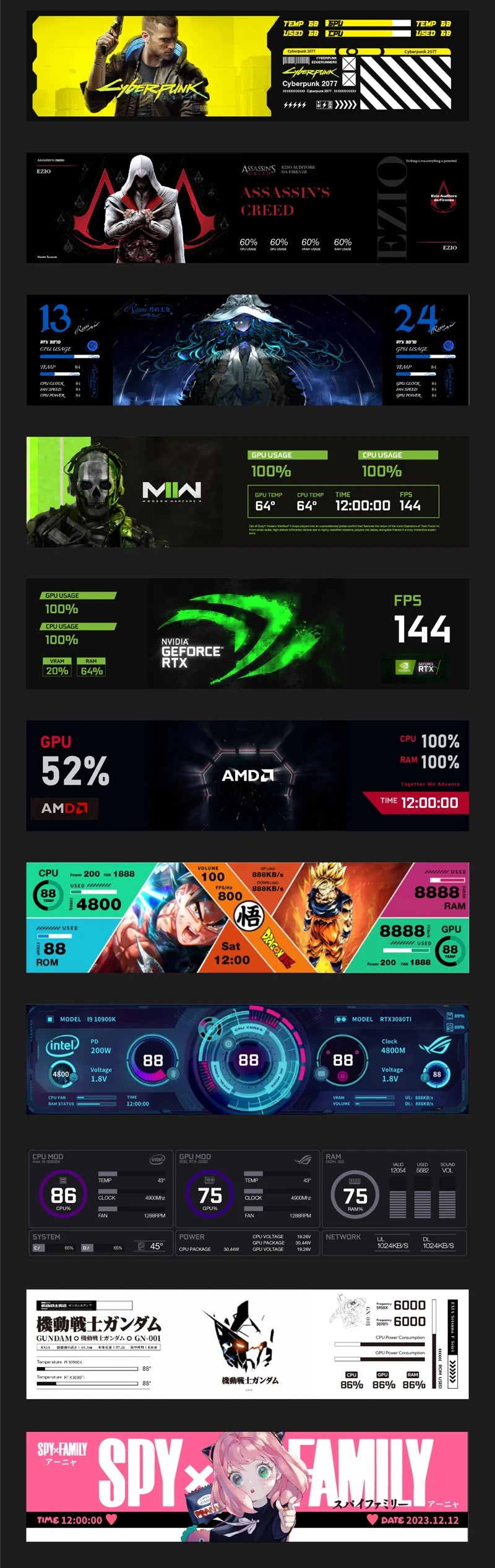 TURZX 8.8 Inch USB Secondary Screen Type-C Desktop Extended Display TF Card Play 1920*480 IPS LCD CPU RAM GPU Monitor NO AIDA64