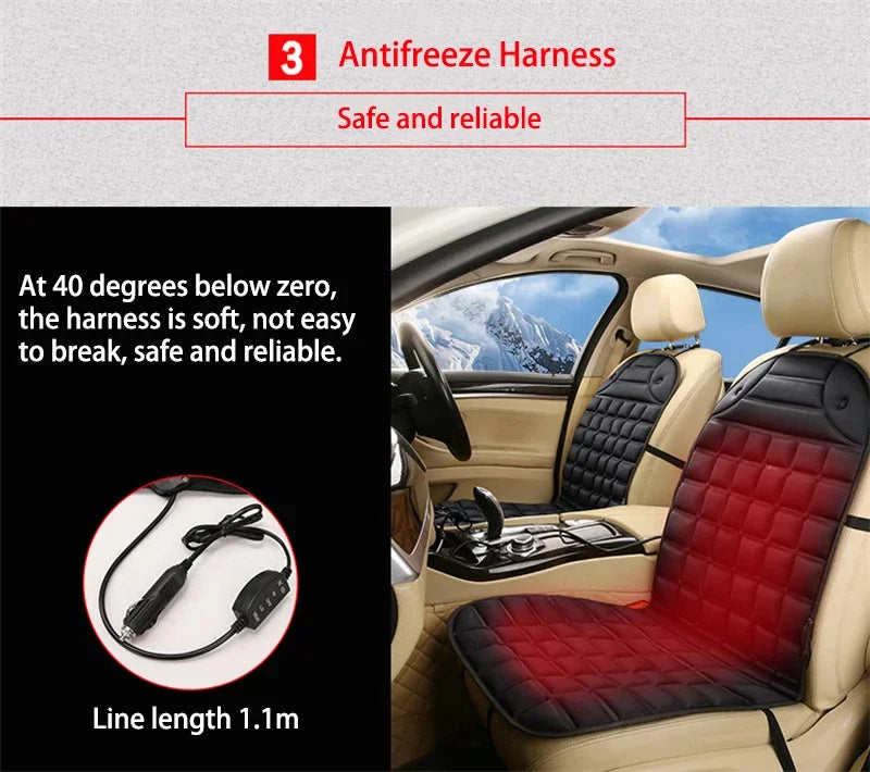 EAFC 12V Car Heating Cushion Heated Seat Pad Heater Winter Warmer Seat Winter seat Protector Auto Seat Cushion Pad Winter Mat