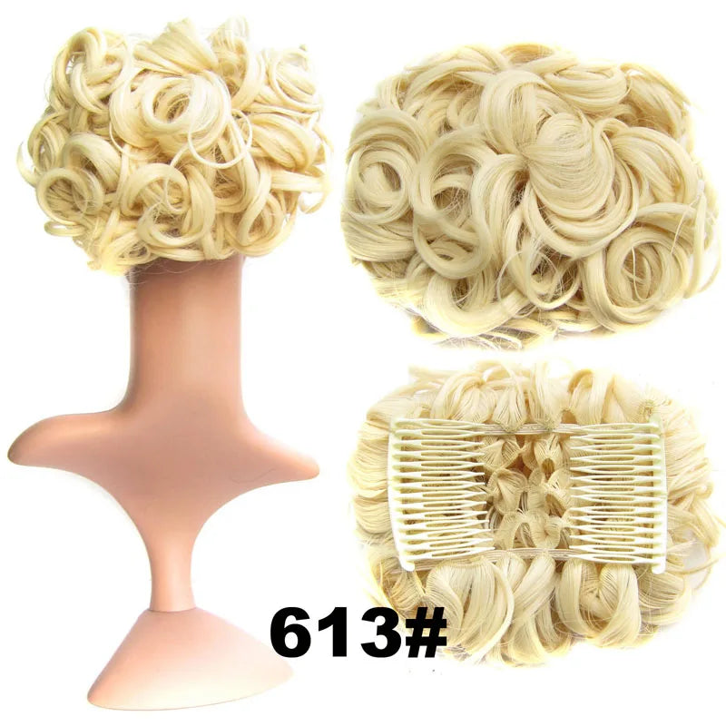 Synthetic Curly Messy Bun With Combs Scrunchie Chignon Dish Hair Bun Extension Clip in Hair Bun Hairpiece for Women Girls