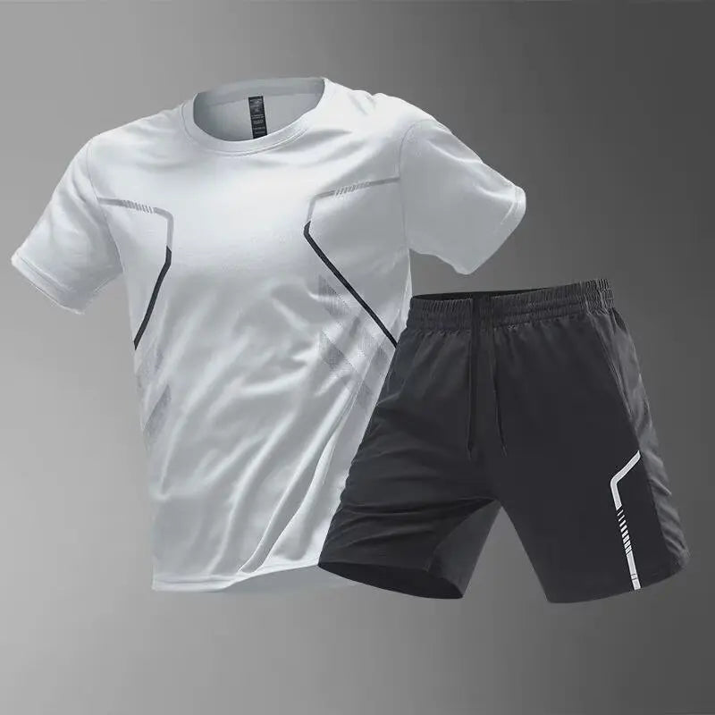 Sports cycling suit men's ice silk quick-drying clothes fitness t-shirt running short sleeves shorts training clothes