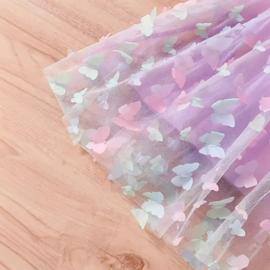 Baby Girls Big Butterfly Wings Gauze Princess Dress Lovely Kids Summer Sleeveless Tulle Sling Dress Children Birthday Party Gown