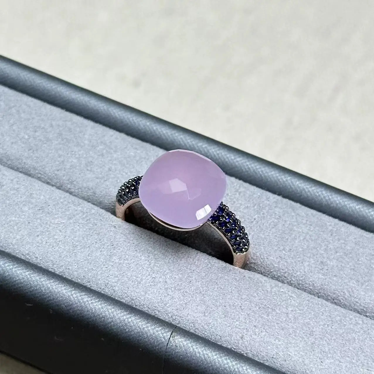 Flat Ring For Women Candy Color Crystal Ring Inlay Blue Zircon with Blackgun Plated Party Gift Fashion Jewelry For Women