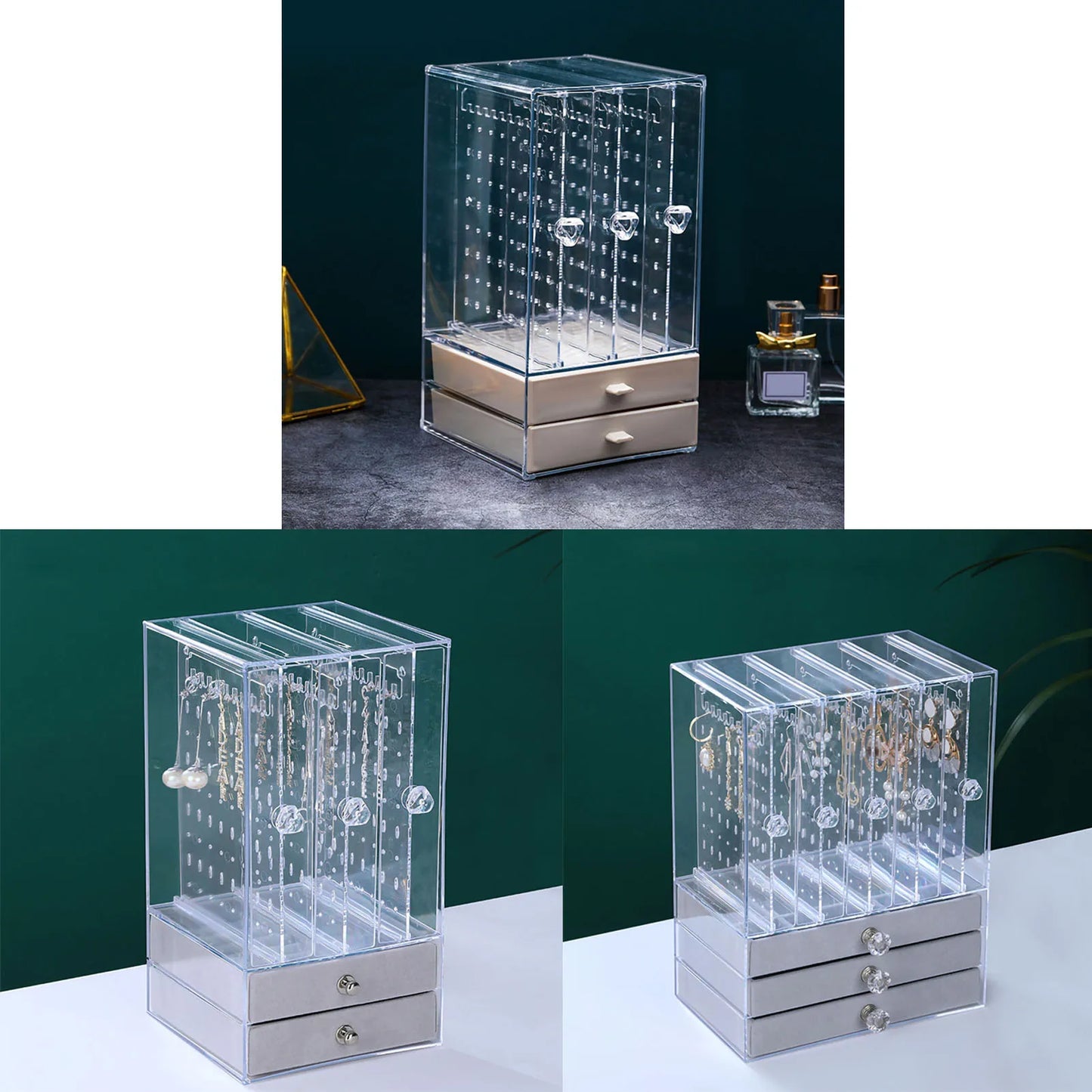 Hanging Jewelry Organizer Box Clear Display Stand with Drawers for Earring Rings Necklace Hanging Jewelry Organizer Box