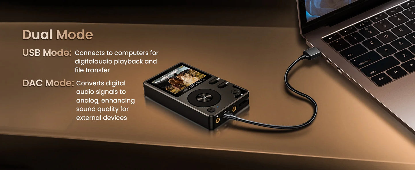 HIFI WALKER H2 Hi-Res MP3 Music Player Bluetooth Portable 128GB High Sound Quality  DAC FLAC APE Type-C Digital Audio Player