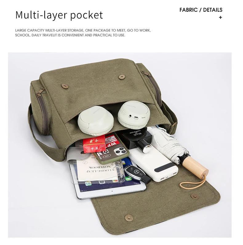 Vintage Women's Shoulder Bag Canvas Lotus Print Large Capacity Crossbody Bag for Travel Messenger Bag