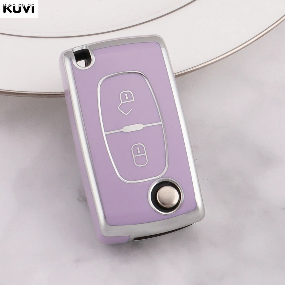 TPU Car Flip Key Case Cover Shell Fob Keyless For Peugeot 107 207 307 308 407 607 3008 5008 For Citroen Xsara Picasso C5 C6 C8