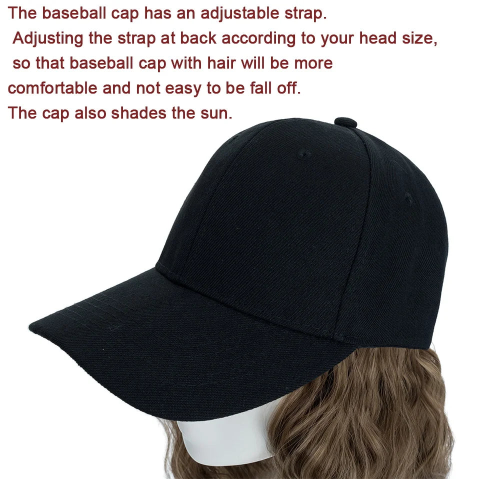 Hat Wig for Women 8''16''Wave Baseball Cap Wig with Curly Hair Extensions Wig Synthetic Wave Wig Hat Adjustable Baseball Hat Wig