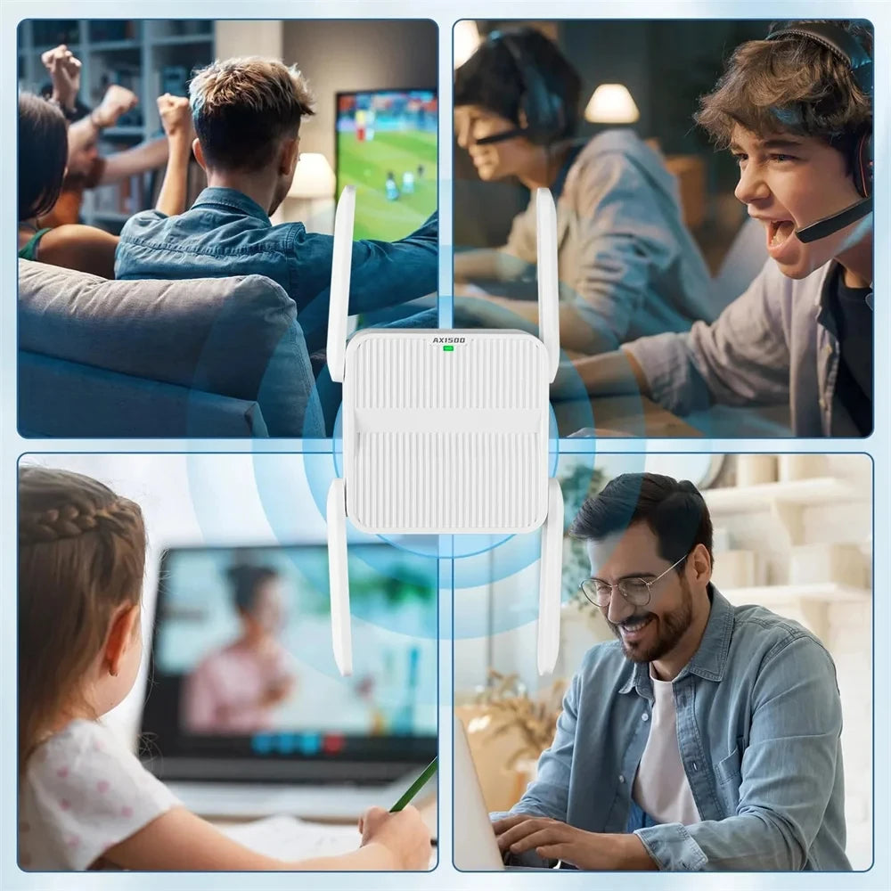 5Ghz AX1500 WiFi 6 Repeater Extender Signal Booster 2.4G/5GHz Dual Band 4*2DBI Antennas Amplifier Long Range Network Easy Set