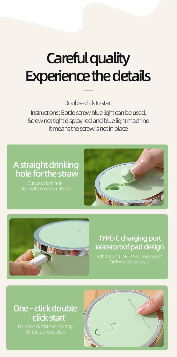 Wireless Portable Juicing Bucket Electric 800ml Sports Cup Fresh Fruit Juicer With Large Capacity and 10 Stainless Steel Blades