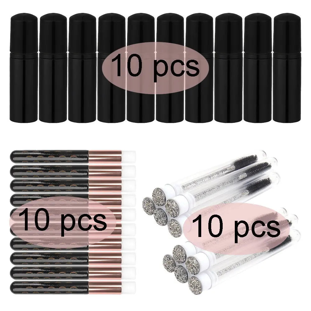 Grafting Eyelash Cleansing Kit 60ML Glossy Black Plastic Foam Pump Bottle Eyelash Grooming Brush Cleaning Bubbler Skincare Tools
