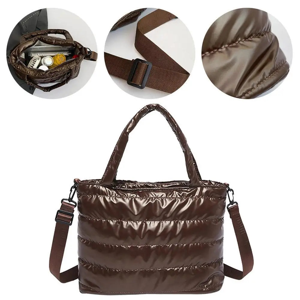 Large Tote Padded Handbags Designer Quilted Women Shoulder Bags Luxury Nylon Down Cotton Crossbody Bag Winter Tote Big